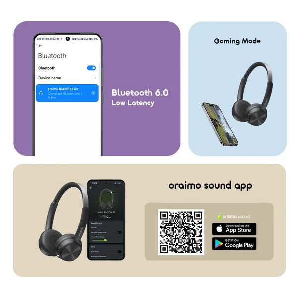 oraimo BoomPop Air Lightweight On-Ear Wireless Headphones